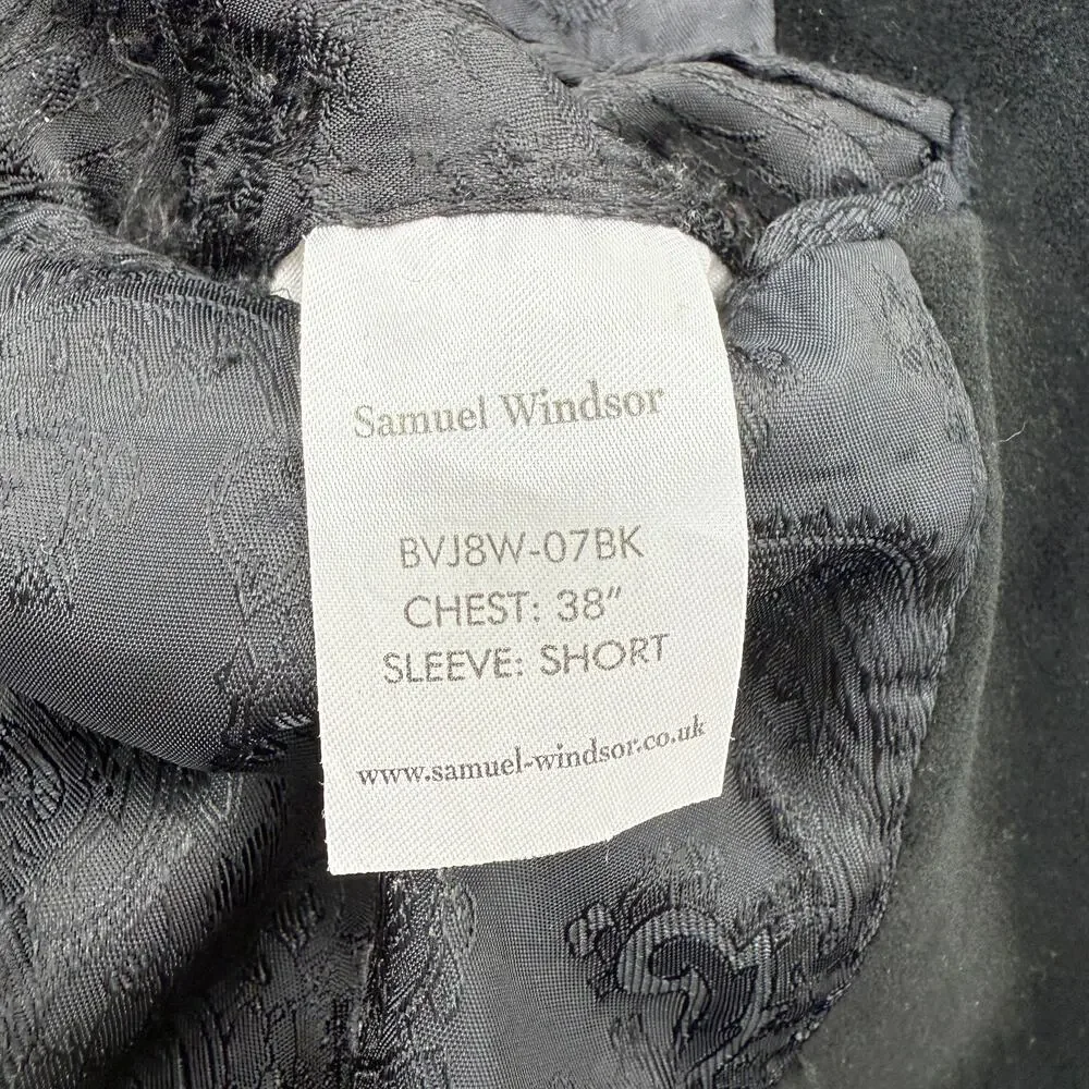 SAMUEL WINDSOR Mens Velvet Single Button Blazer Size 38S Black Regency Jacket